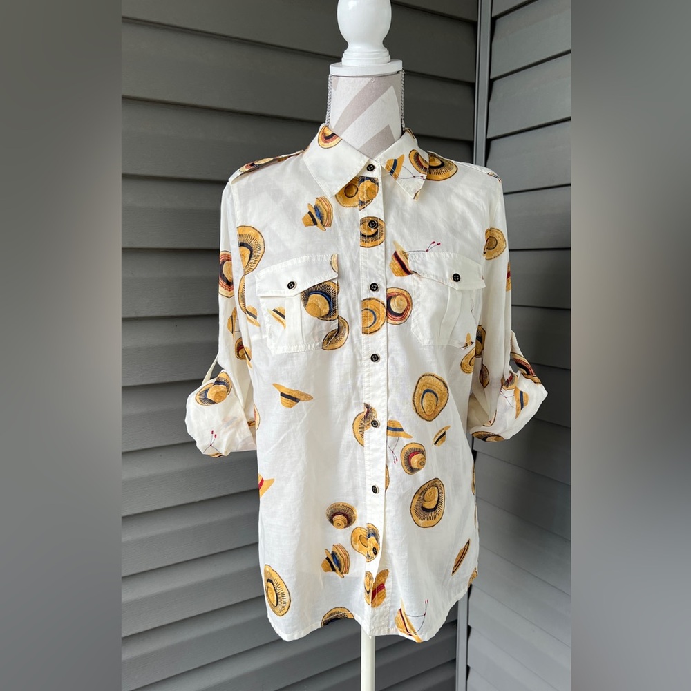NWOT- Tory Burch Brigitte Button Up Shirt Top Sun Hat Hats Ivory Sz 12